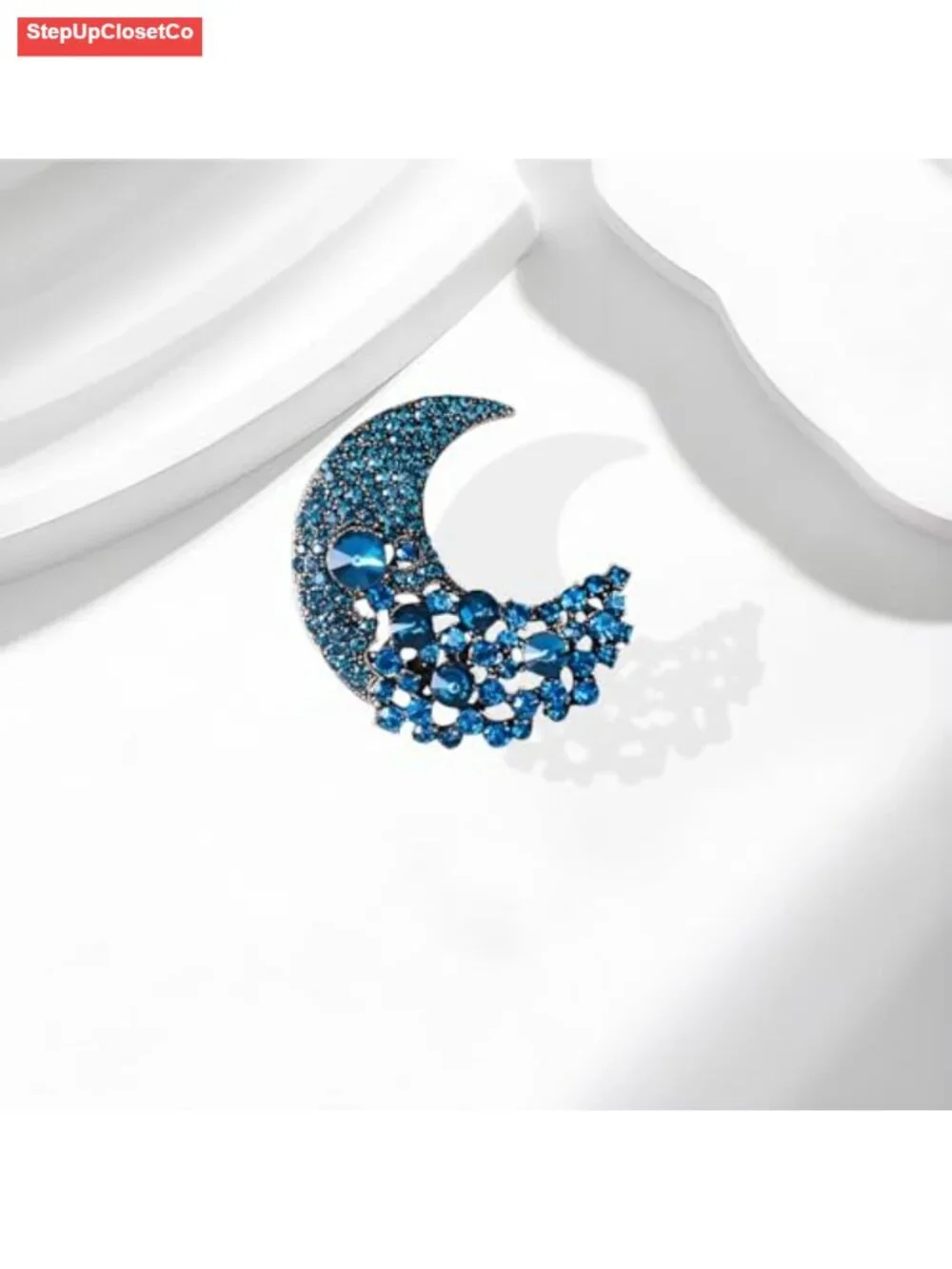 Vintage Crescent Moon Rhinestone Brooch Pin for Suits Dresses Hats Bags